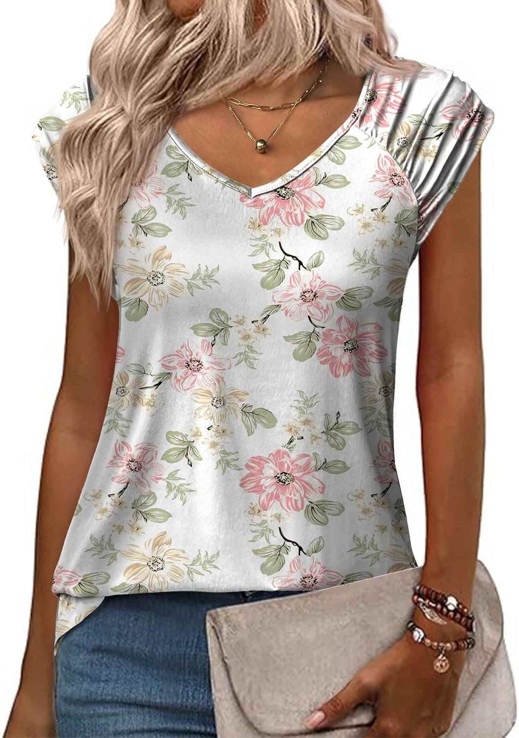 Zeagoo Womens Tops Cute Loose Tank Tops Trendy Casual Dressy Shirts V Neck Cap Sleeve Tops Summer Outfits