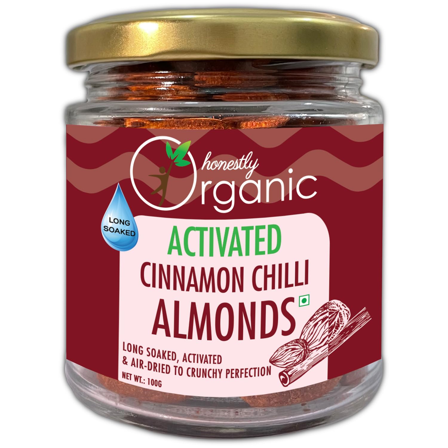 d alive Activated/Sprouted Cinnamon Chilli Almonds(100% Natural&Fresh,Long Soaked&Air Dried To Crunchy Perfection)-100G