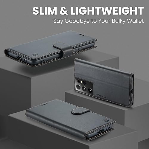Miniatura 6 de Funda tipo cartera para Samsung Galaxy S21 Ultra con bloqueo RFID, soporte para tarjeta de crédito, de piel sintética, función atril, funda