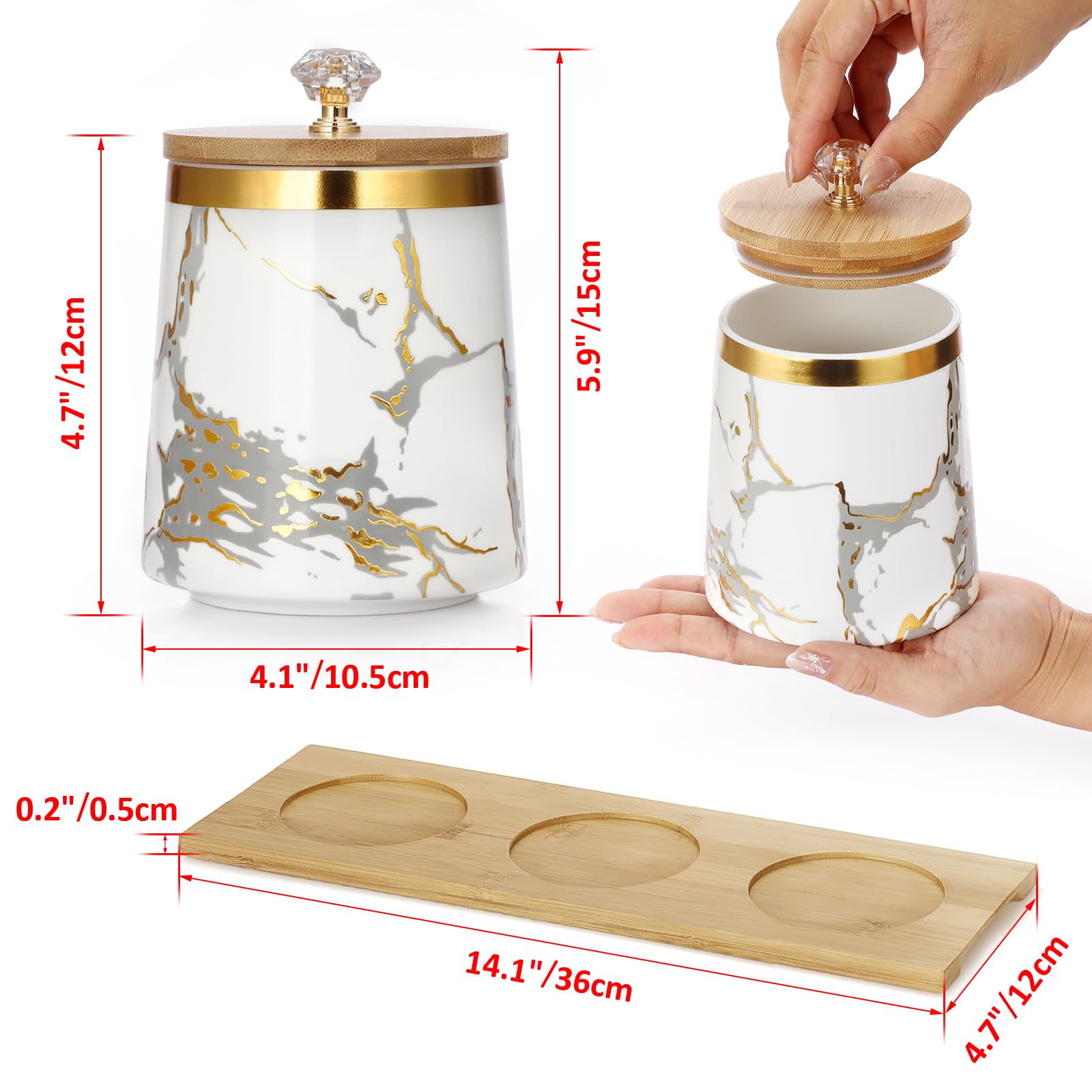 BTSKY Recipiente de cerámica blanca con tapa de madera y bandeja, 3 recipientes herméticos de almacenamiento de alimentos para café, té, azúcar, tarros de almacenamiento con tapa de madera y mango de