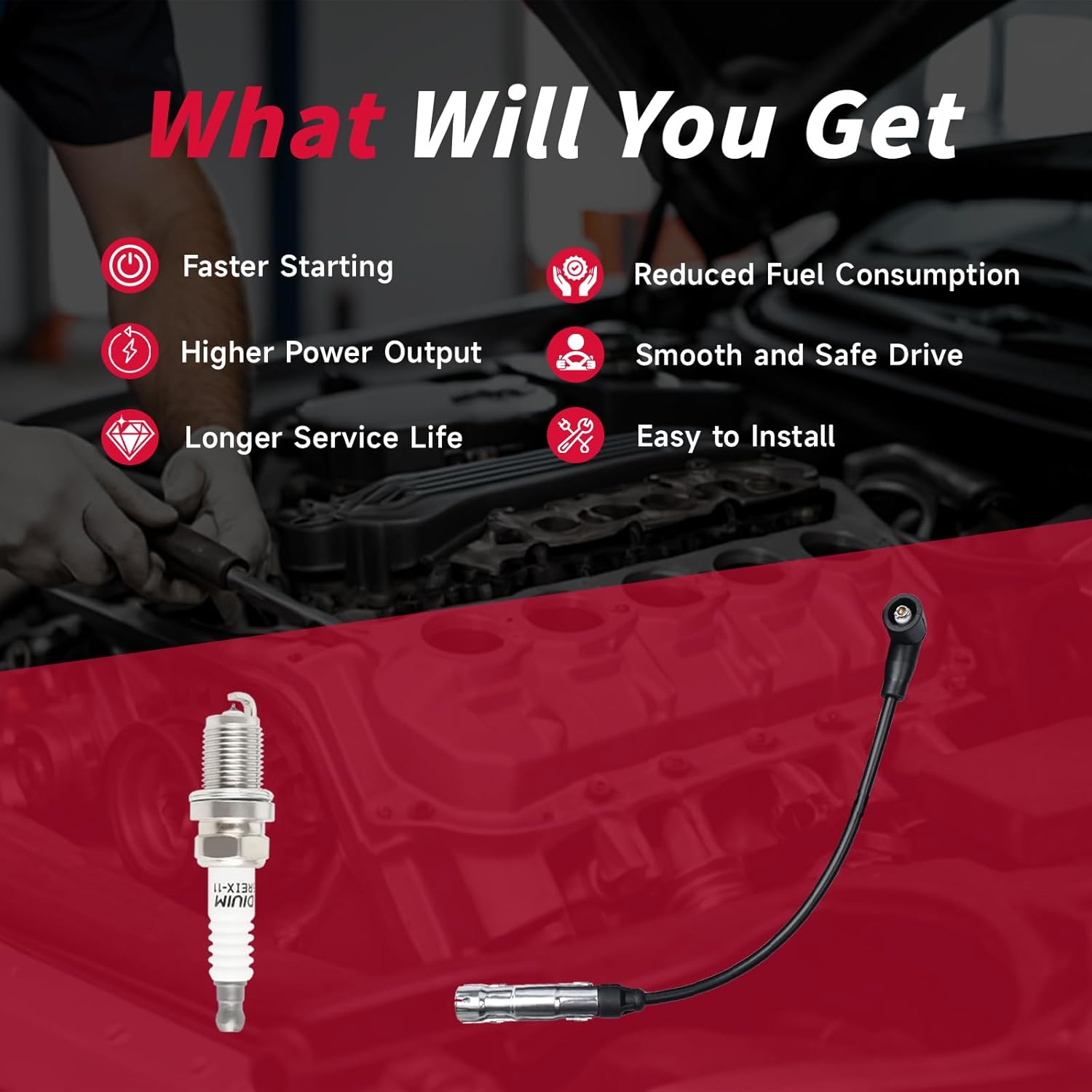 Set of 4 PCS Ignition Spark Plug Wires 671-4125 55601 57041 RC-VWC035 06A905409F & 4 Iridium Spark Plugs Set Compatible with Volkswagen Jetta Golf Beetle L4 2.0L