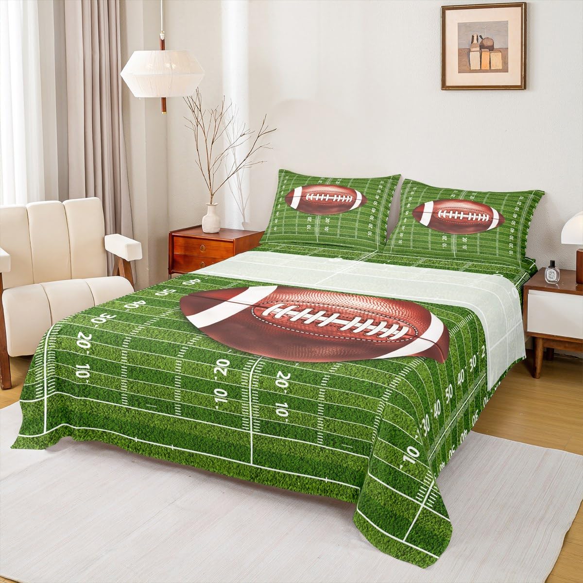 WeCozy Full Size Soccer Bed Sheet Set - 4 Pc With 14" Deep Pocket Fitted Sheet, Flat Sheet & 2 Pillowcases | Sport Themed Kids & Adults Bedding