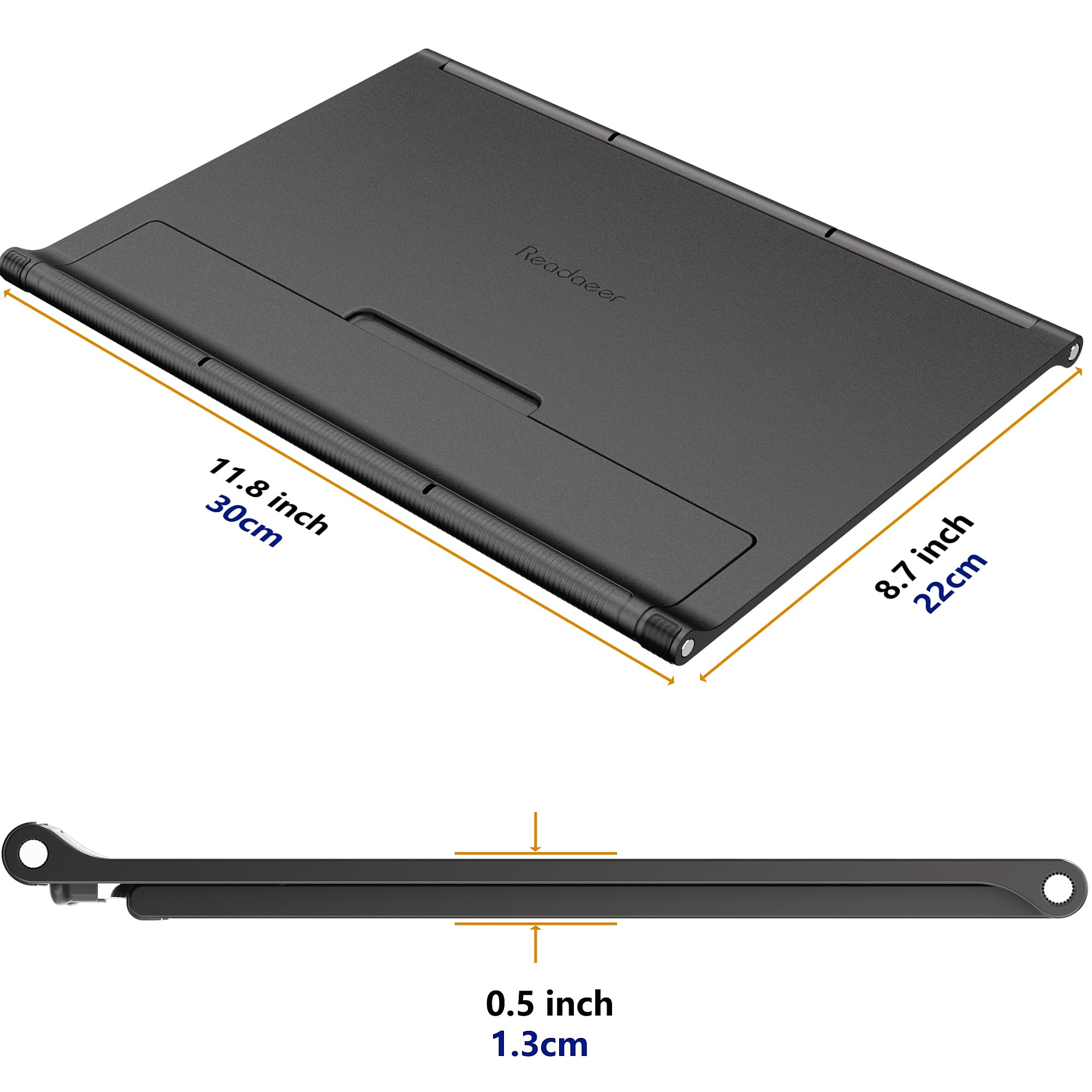 Readaeer - Supporto per libri portatile, con regolazione dell’inclinazione a piacere, per spessi libri di testo, richiudibile, leggero (nero)