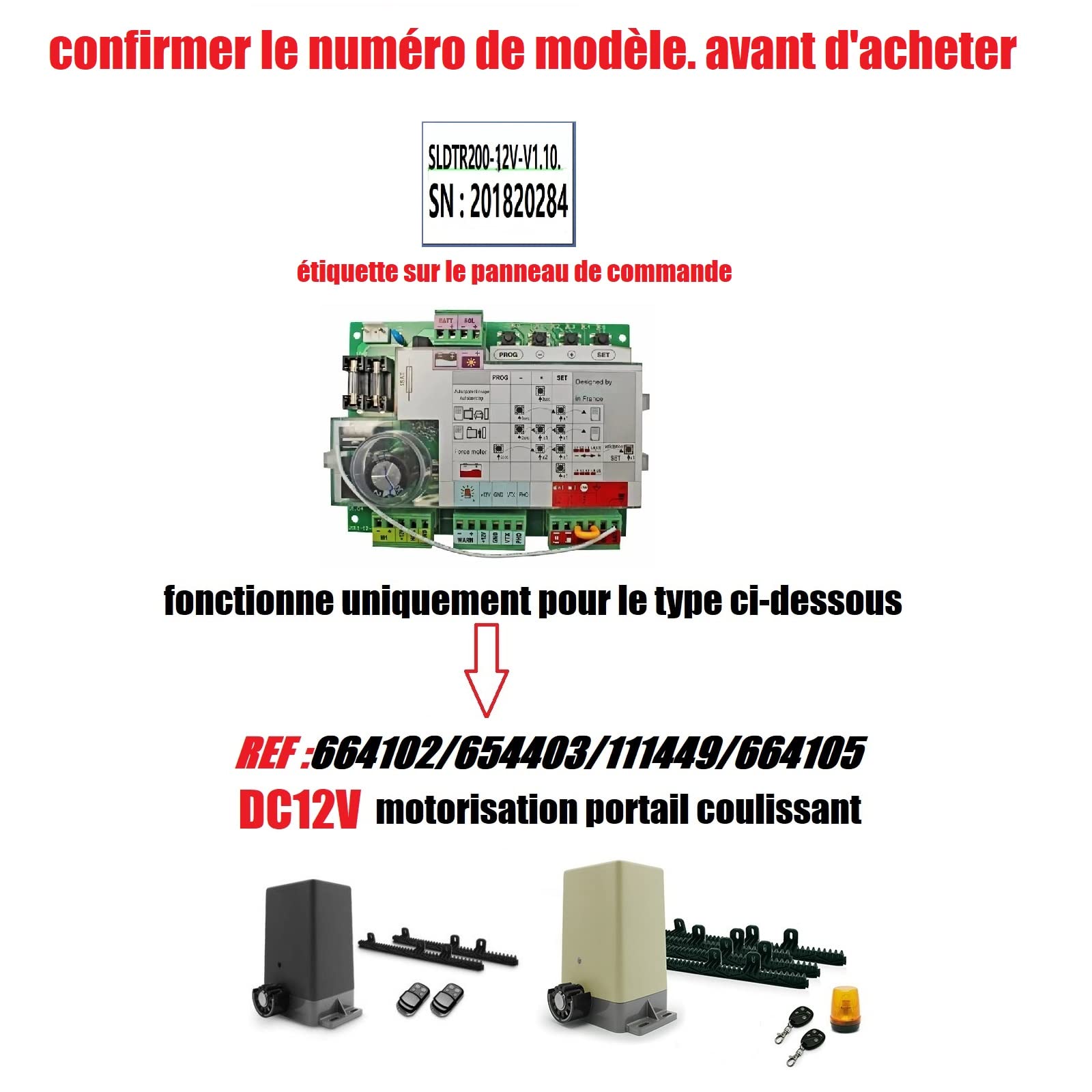 DC12V - Tarjeta electrónica CA2B9 SLDTR200 V1.10 para AVIDSEN Motorización, puerta corrediza, ref. 114458/664102/654403/111449/664105