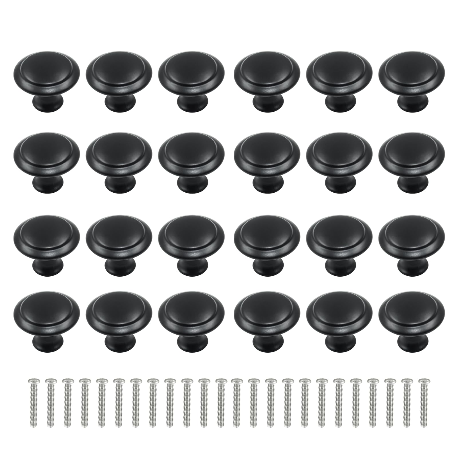 Litoexpe 24 Pcs Black Cabinet Knobs, 1 Inch Cabinet Pulls Drawer Knobs Round Knob with Mounting Screws, Dresser Knobs Cabinet Hardware