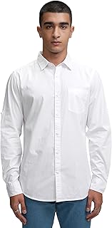 HIGHLANDER Men White Slim Fit Linen Blend Casual Shirt