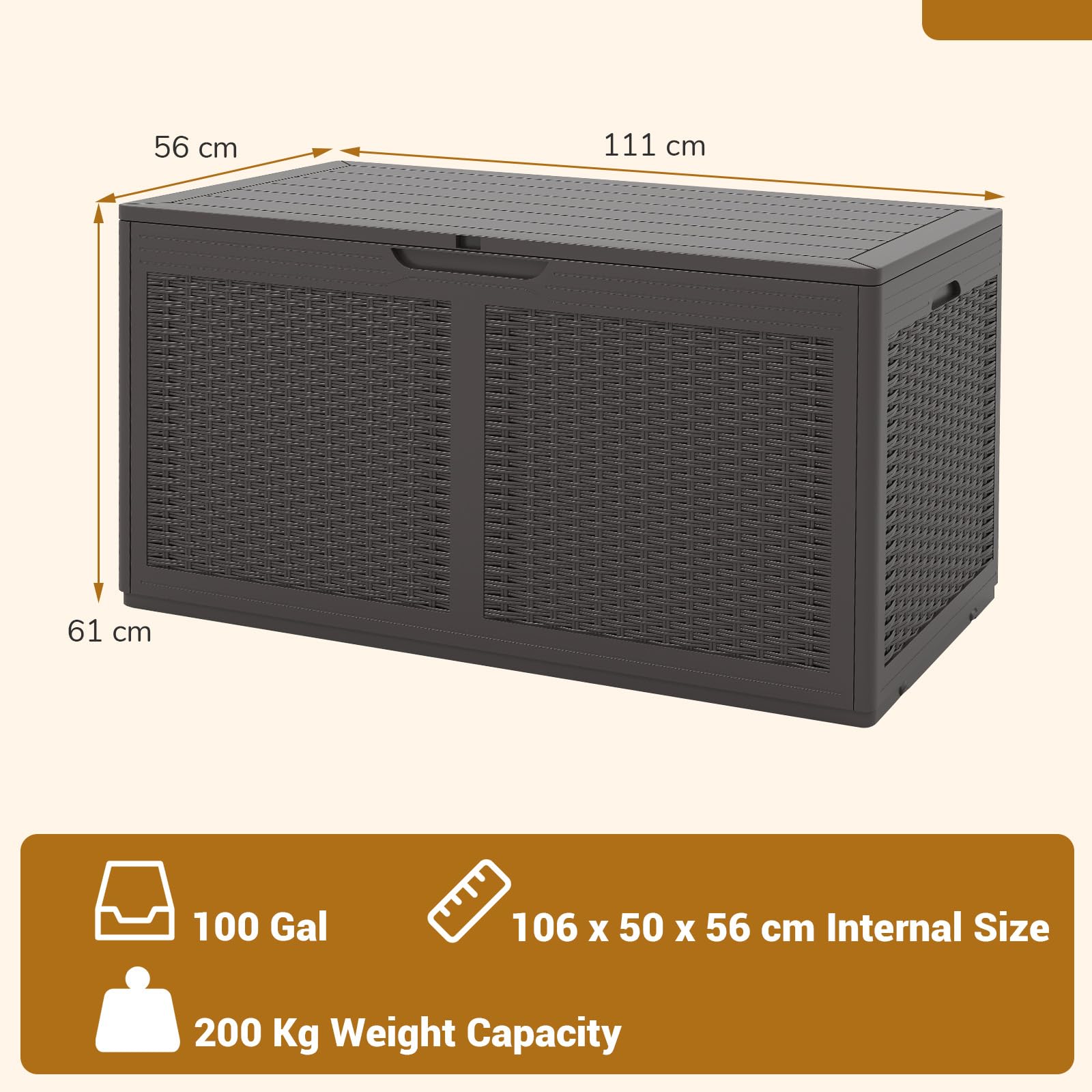 RELAX4LIFE 380L Cassapanca da Esterno, Contenitore da Patio Chiudibile a Chiave con 2 Ruote, Superficie in Finto Rattan, in Resina Impermeabile per Cuscini, Attrezzi (MARRONE)