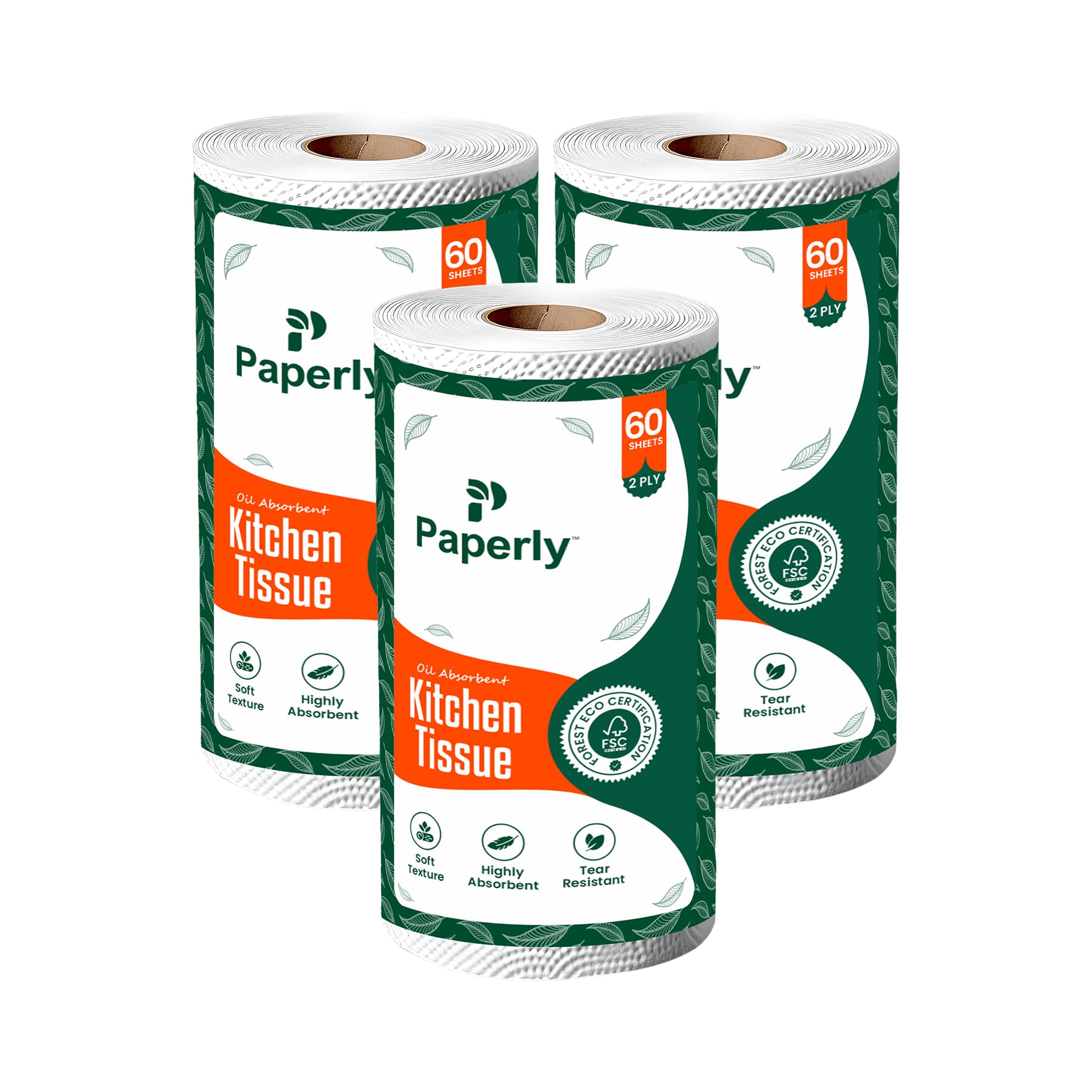 Kitchen Tissue Roll 2 Ply, 60 Sheets, Highly Absorbent Oil & Spill Cleaning Paper Towels, Soft Tear Resistant Disposable Kitchen Wipes (Pack 3)-image-29