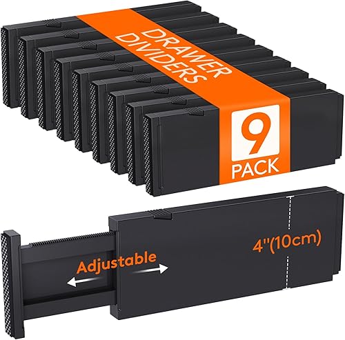 Miniatura 11 de Lifewit - Paquete de 9 separadores de cajones de 4 pulgadas de alto, organizadores de cajones ajustables de 11-17 pulgadas para ropa, separadores