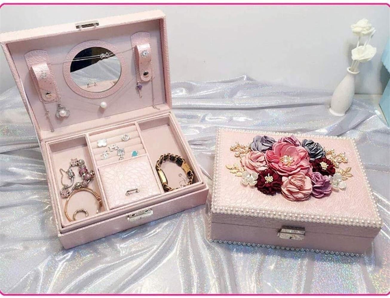 Gift for Women Jewelry Boxes Jewelry Boxes Leather Double Layer Large Capacity Jewelry Chest with Mirror Versatile Storage Box for Jewelry New Year Presents