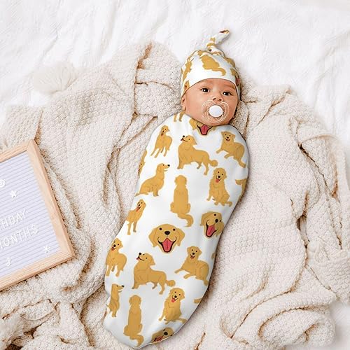 Miniatura 3 de Golden Retriever - Manta para bebé recién nacido con gorro, suave y elástica, manta para bebé, saco de envolver para niño y niña