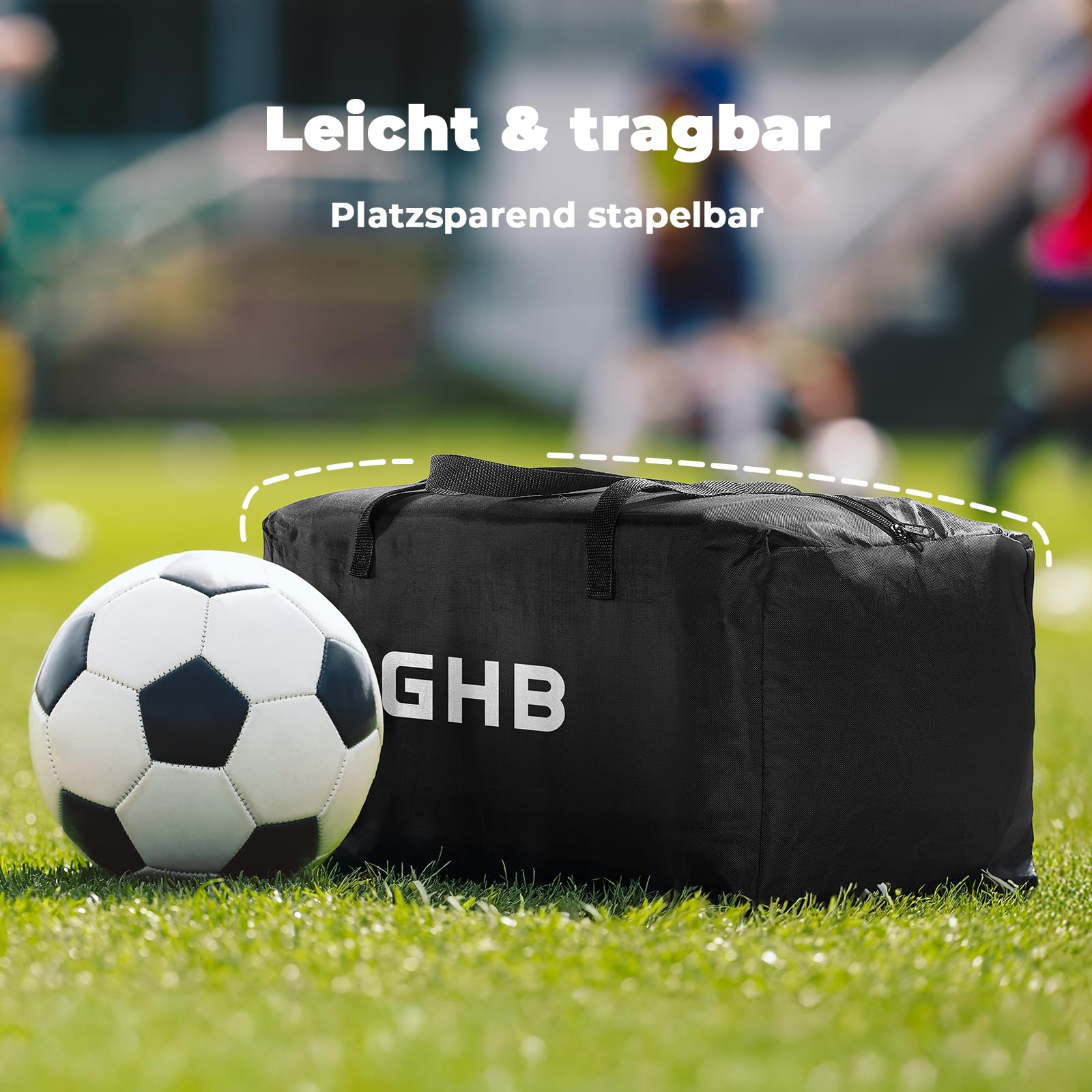 GHB Steckhürdenset Hobby Horsing 12 Kegel 18 Stangen, Agility Hürden Set Hunde, Fussball Trainingszubehör für Koordinationstraining mit Tragetasche