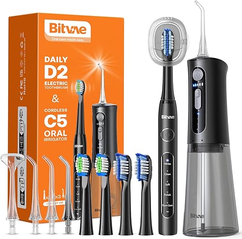 Combinación de hilo dental de agua y cepillo de dientes eléctrico - Hilo dental de agua inalámbrico para dientes - Cepillo de dientes eléctrico