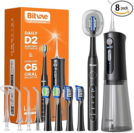 Water Flosser and Electric Toothbrush Combo - Cordless Water Flosser for Teeth - 5 Modes Sonic Electric Toothbrush, 3 Modes Portable Water Floss…