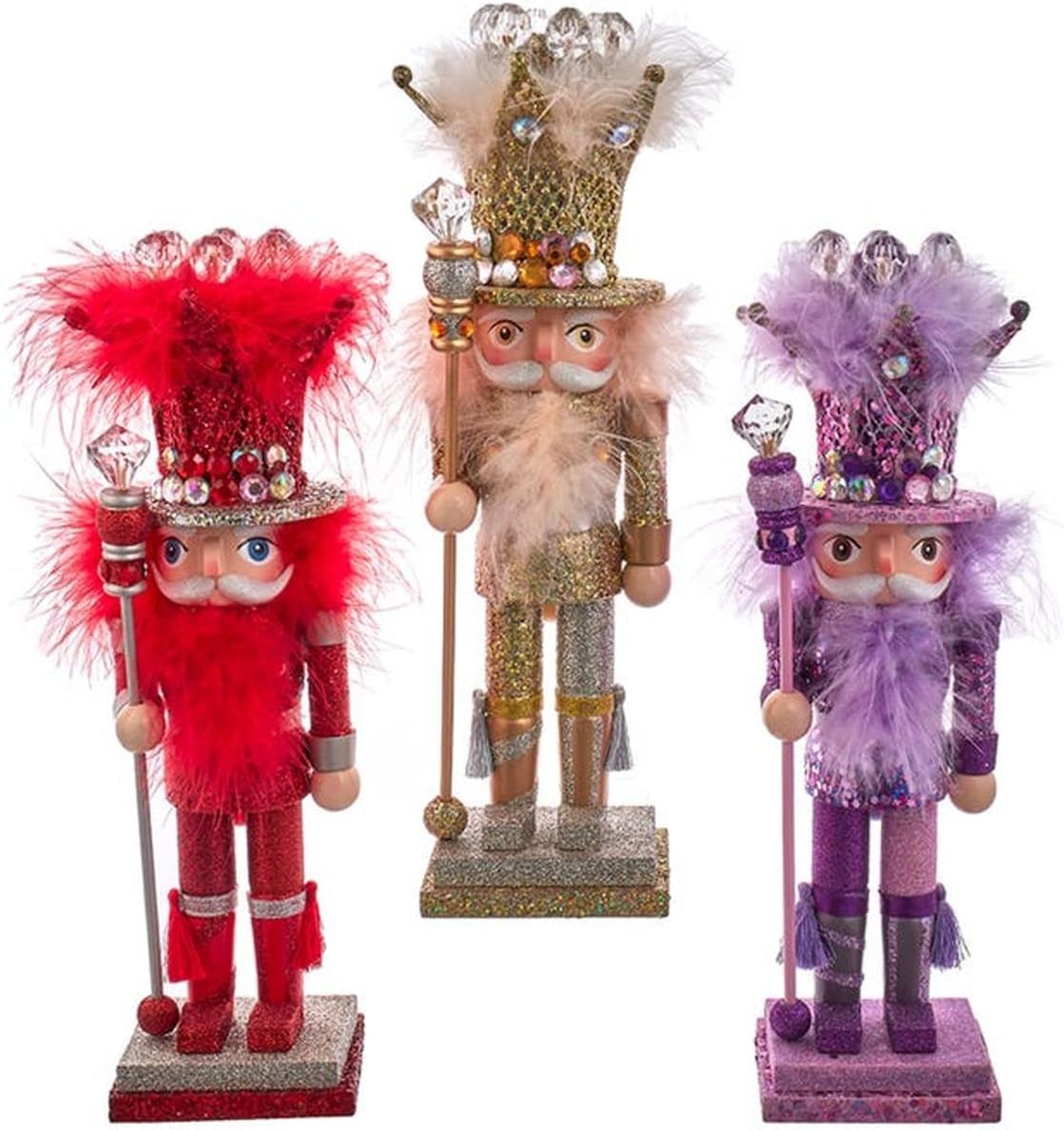 Kurt Adler 12" Gold, Red and Purple Hollywood Nutcrackers, Set of 3