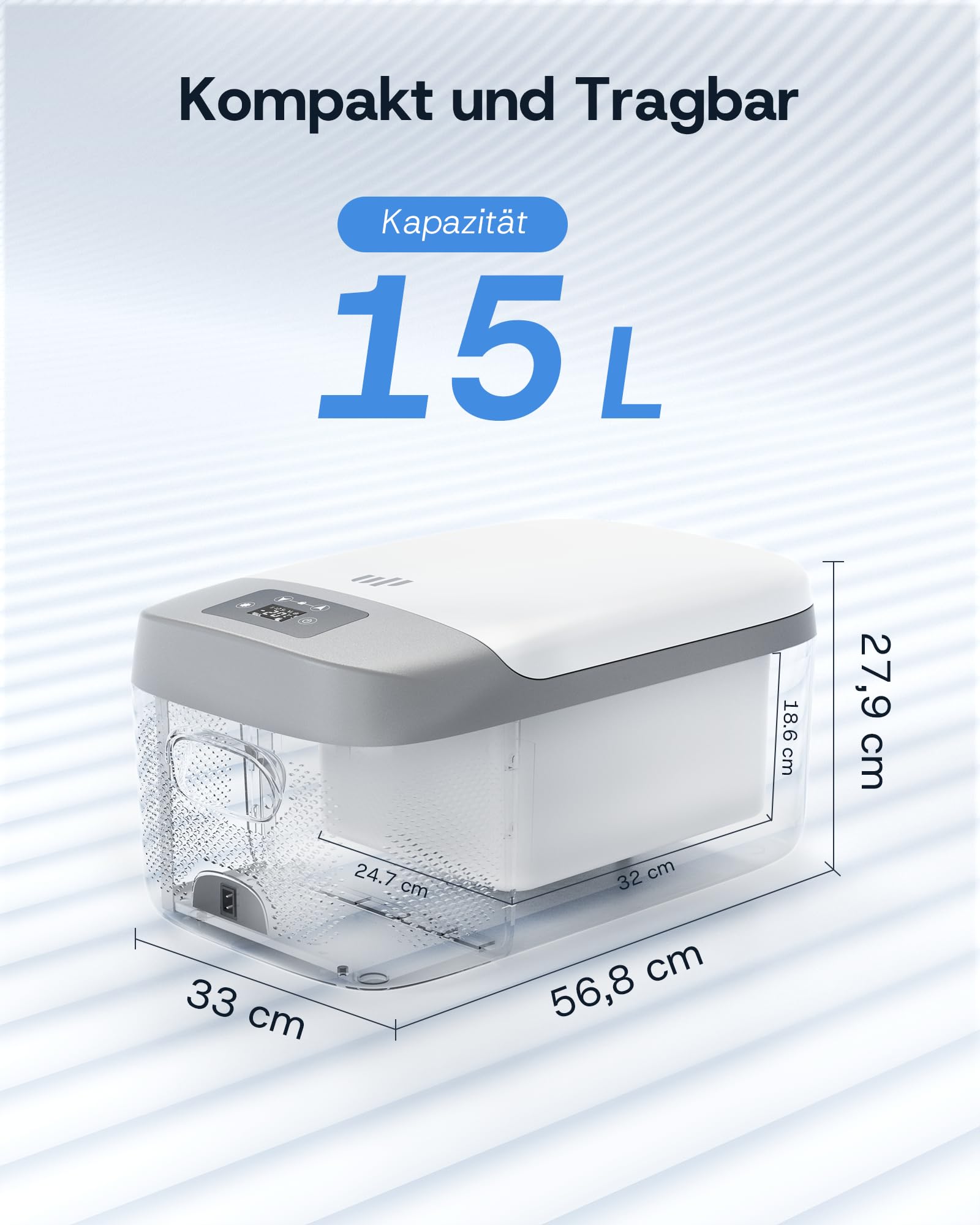 Upstreman Kompakte 15L Elektrische Kühlbox mit Kühl- & Gefrierfunktion - Leistungsstarker Kompressor, inkl. 12V/230V Adaptern für Auto & Zuhause，Weiß-AR18