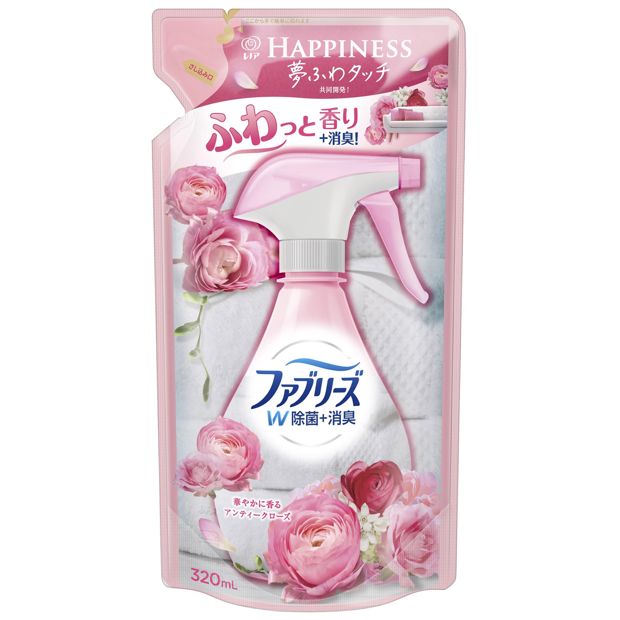 ファブリーズ with レノアハピネス W除菌 消臭スプレー 布用 アンティークローズ&フローラル 詰め替え 320mL