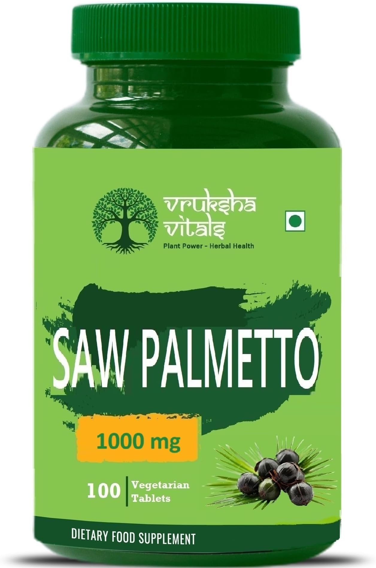 Vruksha Vitals Saw Palmetto Extract 1000 mg - 100 tablets/capsules supplement as DHT Blocker with Biotin