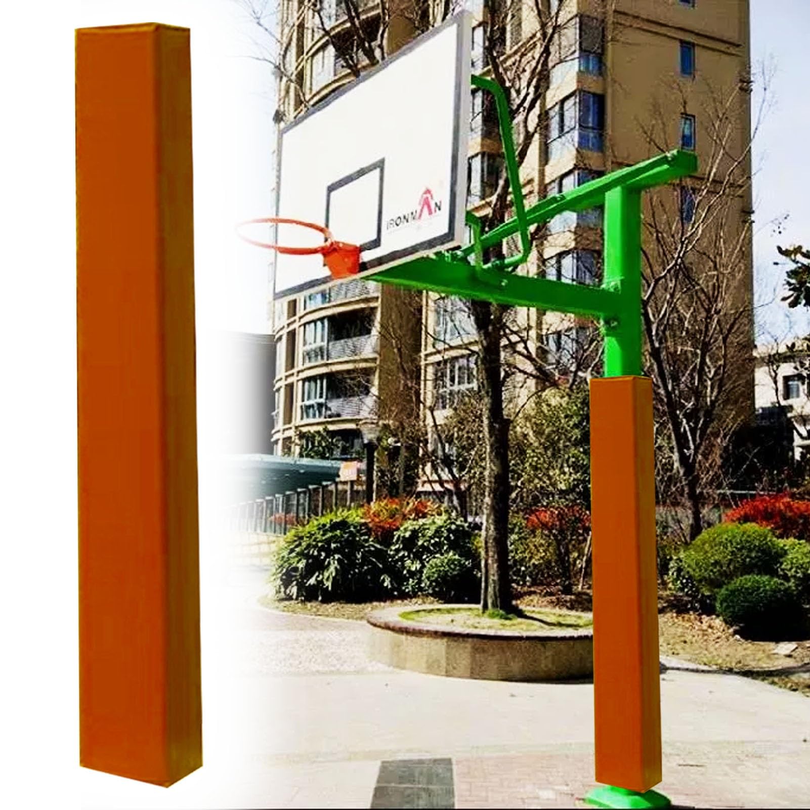 Innovz Square Basketball Pole Padding Wrap on All Sides, Custom Basketball Hoop Padding for Pole Outdoor, 4x4 6x6 8x8 In Support Post Protector Pad(Orange,4"x4"(10x10cm) pole)
