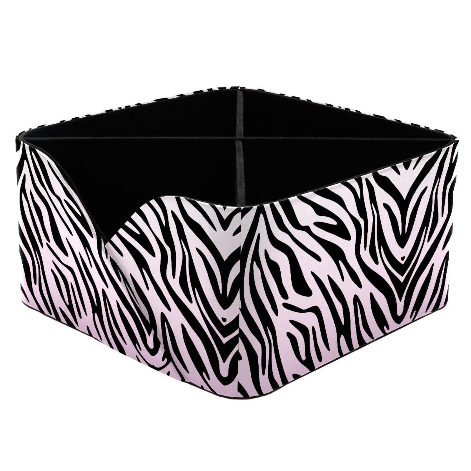 KengjuTesu Zebra Print Desktop Organizer Pen Holder, Rectangular Pencil Cup for Office, Study and Makeup Stations