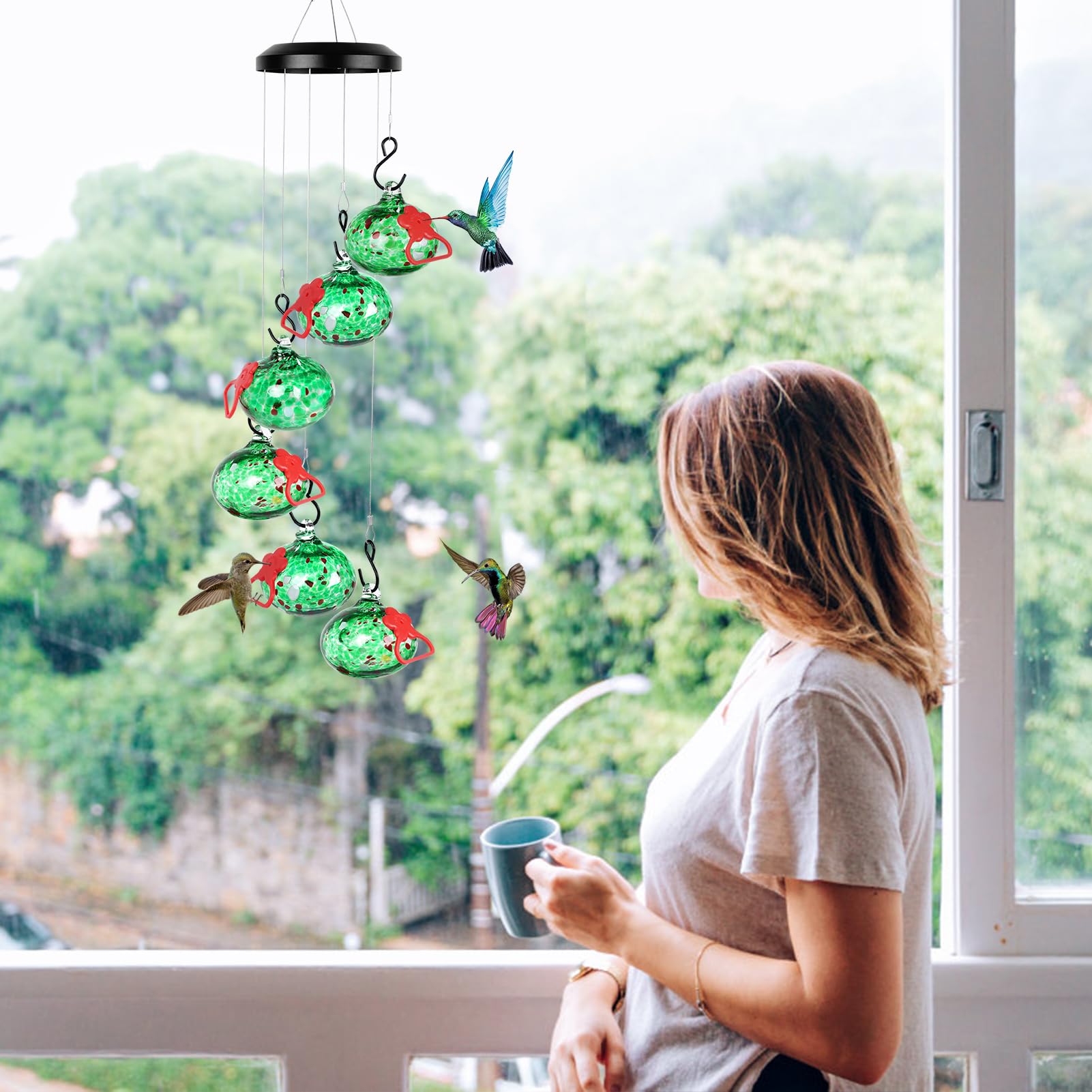 Headak Life Charming Wind Chimes Hummingbird feeders for Outdoors Hanging ant and bee Proof,Never Leak,Perfect Garden Decor for Outside