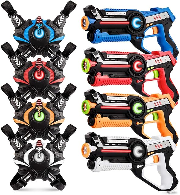 Laser Tag Game for Kids, Kidpal Upgraded Laser Tag 4 Player Pack with Vest Infrared Indoor and Outdoor, Lazer Tag Gun for Kids Boys Girls Toy Age 6 7 8 9 10 11 12+ Group Activity Fun (BB8803)