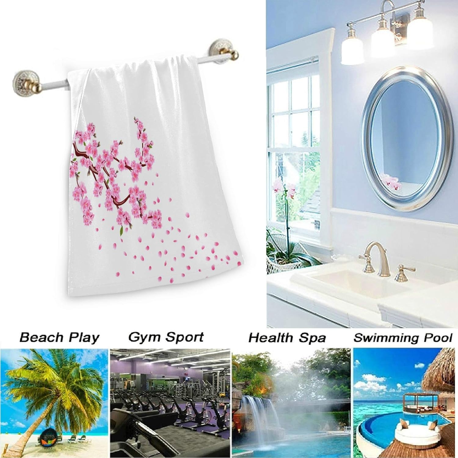 Naanle Beautiful Cherry Blossoms Branch Luxury 2-Pack Soft Highly Absorbent Fluffy Guest Decor Hand Towels, Multipurpose for Bathroom, Hotel, Gym and Spa (14" x 28",White)