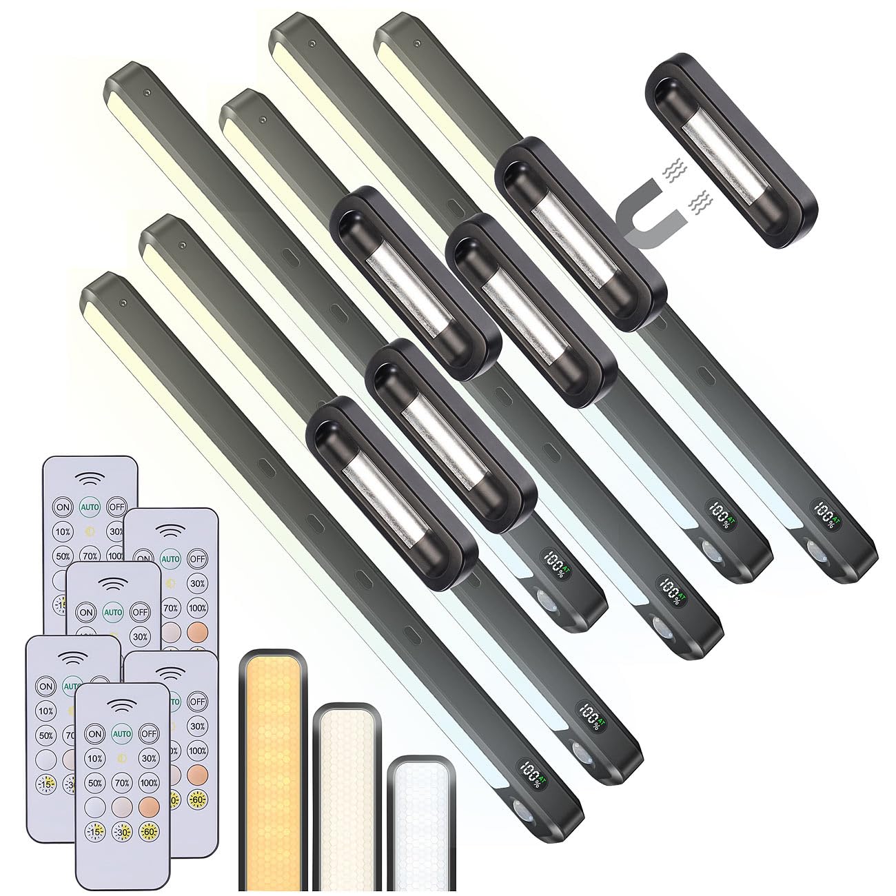 Lunartec LED-Akku-Lampe Magnet: 6er-Set LED-Akku-Unterbau-/Bilderleuchte, PIR, Fernbedienung, schwarz (Unterschrank-Beleuchtung Küche, Unterbaulampen Küche, Bild)