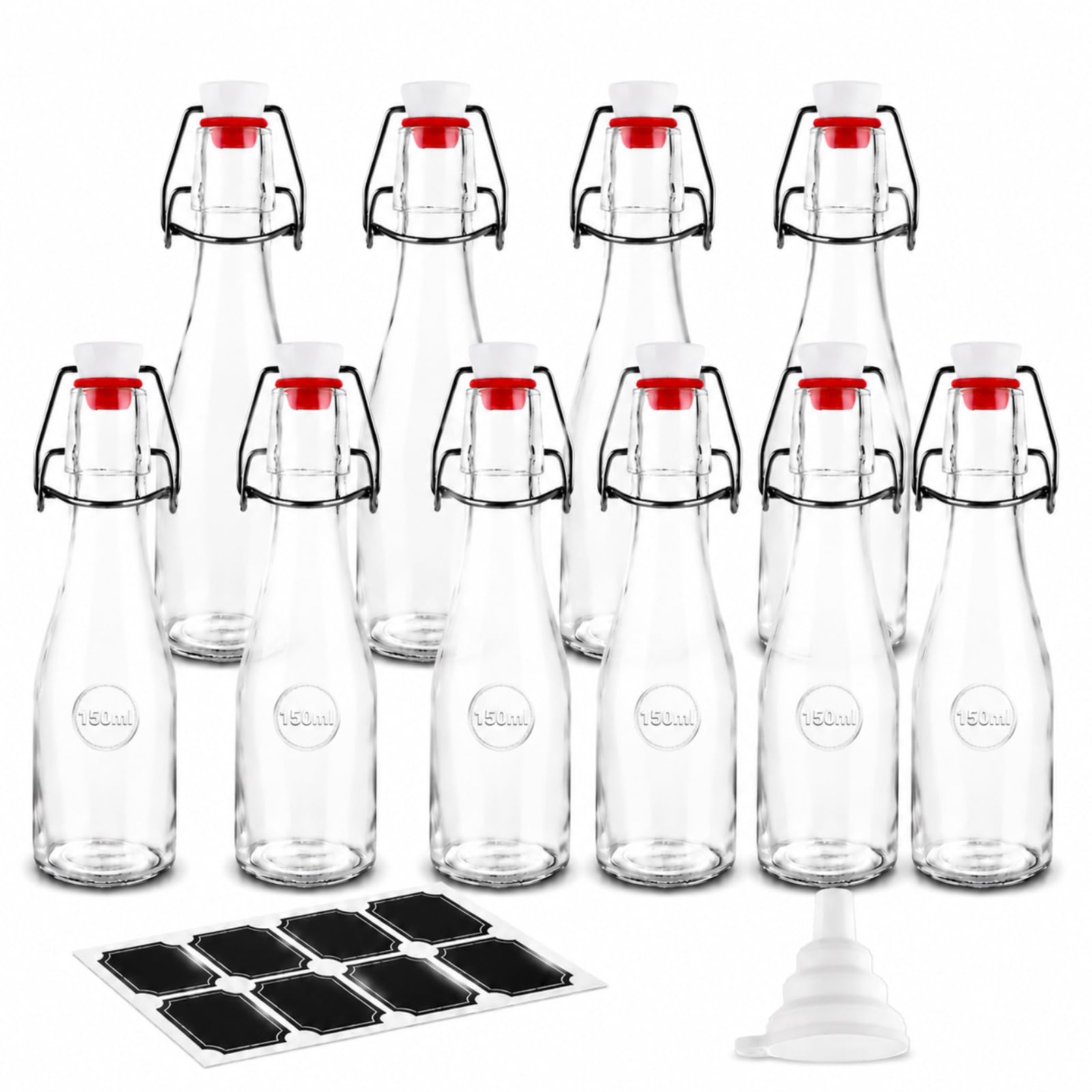 LDHHYH 10 Pack Glass Bottles with Stoppers,150ml Swing Top Glass Bottles with Stoppers