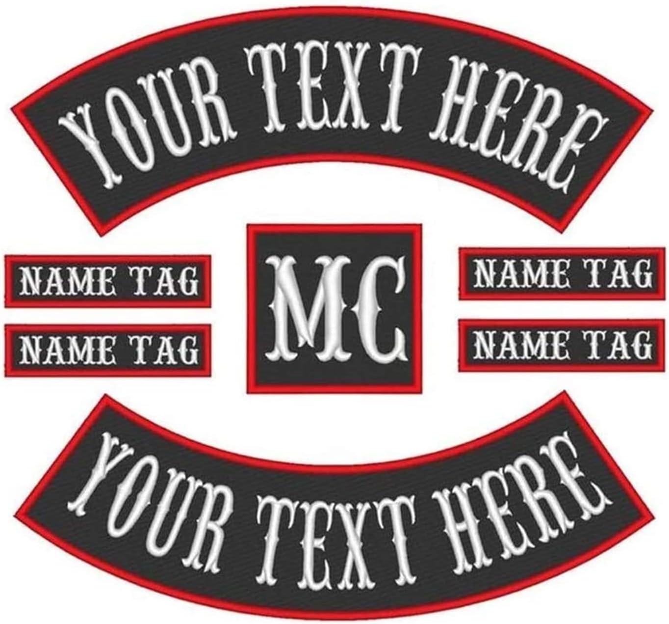 Custom Embroidered Patch Rocker Name Tag MC Motorcycle Biker Sew on Patch - 12 inch Set (B) - 7 pc