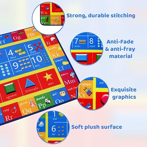 Miniatura 4 de Zacoo Alfombra de juego para niños alfombra educativa para niños y niñas 8 x 10 pies números del alfabeto frutas y formas de animales alfombra de
