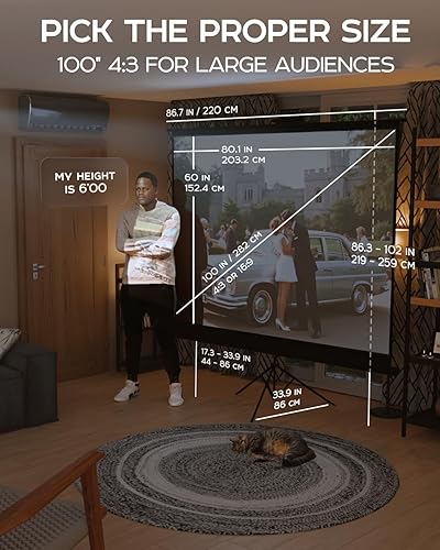 Miniatura 3 de PropVue Pantalla de proyector con soporte de 100 pulgadas, pantalla de proyección para interiores y exteriores para presentaciones de películas u