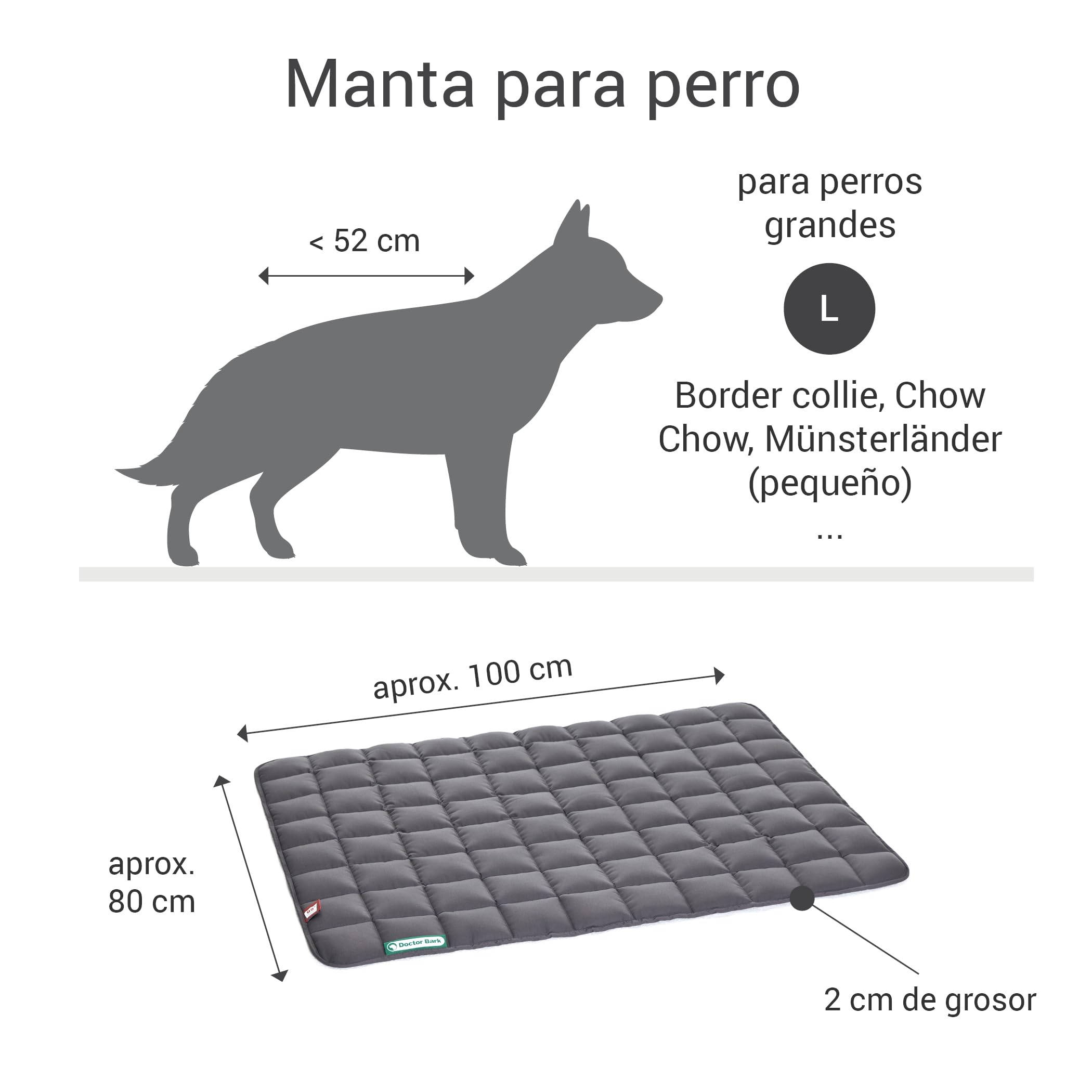 Doctor Bark Manta para Perros - Suave e hipoalergénica, Resistente a los arañazos y Duradera, Lavable a 95°C - Disponible en Diferentes tamaños y Colores(L, Gris)