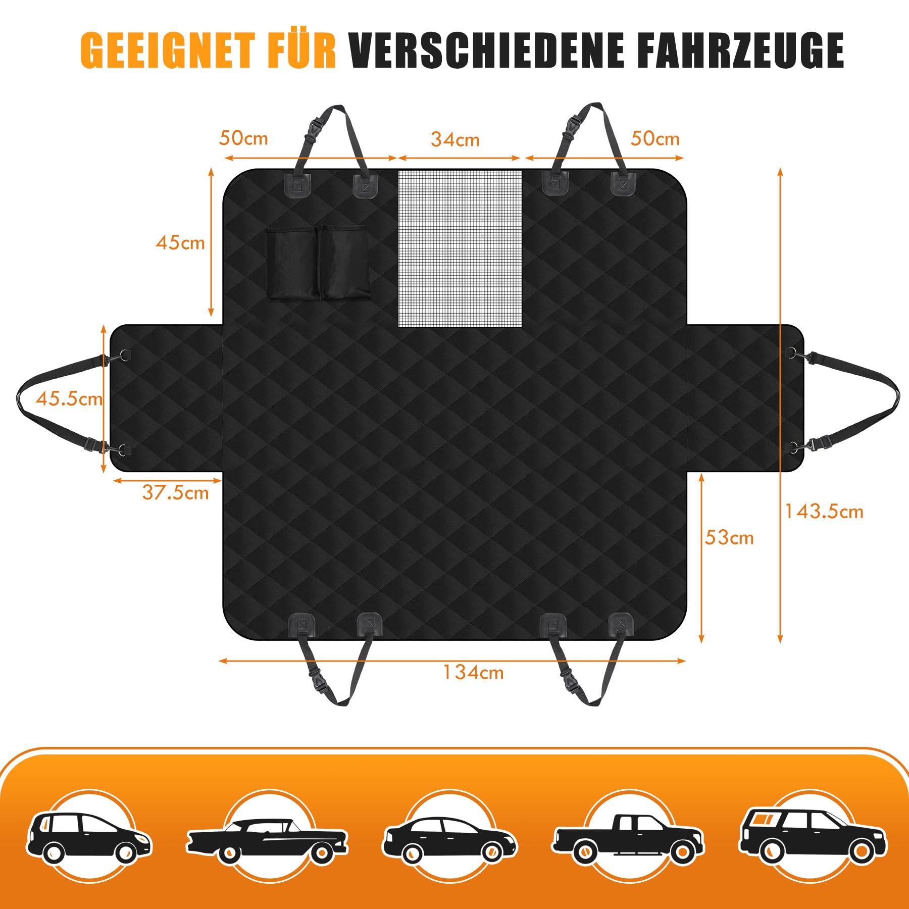 CALIYO Hundedecke Auto Rückbank(143.5×134CM), Autoschondecke Hund Rücksitz mit Seitenschutz und Sichtfenster, Wasserdicht & Kratzfest - Universal hundematte Auto (Schwarz)