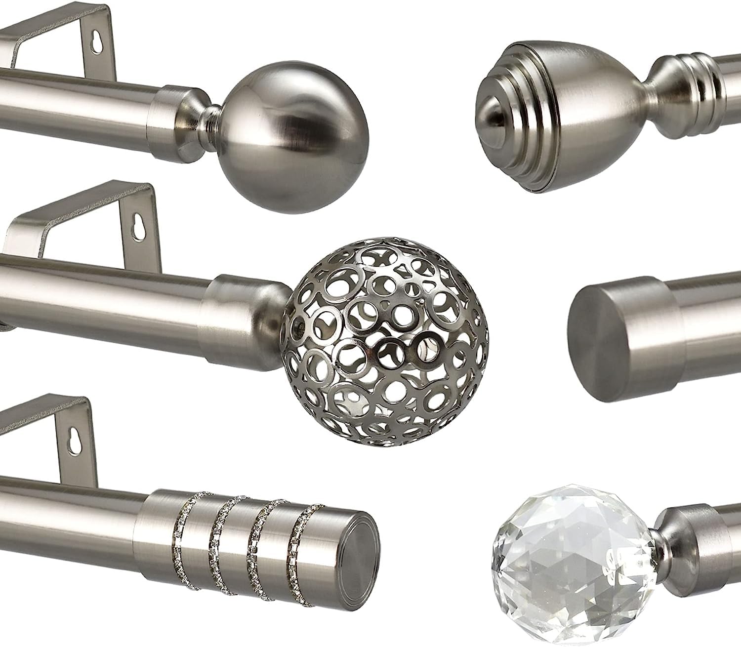 28mm Diameter Extendable Eyelet Metal Curtain Pole Metal Finials Brushed Chrome (2m - 3m Extendable, Venice Finial)