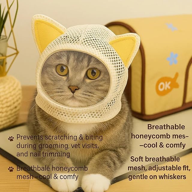 Foto 6 de 8 de JSGHGDF Cómodo collar protector de orejas de gato para gatos, malla transpirable, cinturón regulable