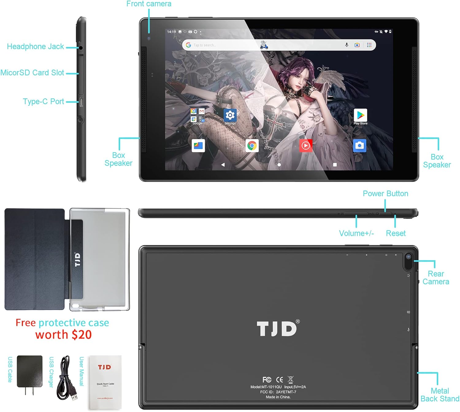 Frее Shірріng Ovеr $50 10.1 inch Tablet,2GB RAM 32GB, 1.8GHZ Quta Core Processor, Android Tablet,Google Play,2MP+5MP Camera, Bluetooth, 2.4GHz WiFi, Type-C GPS TF 512GB Expansion, TJD Tablet