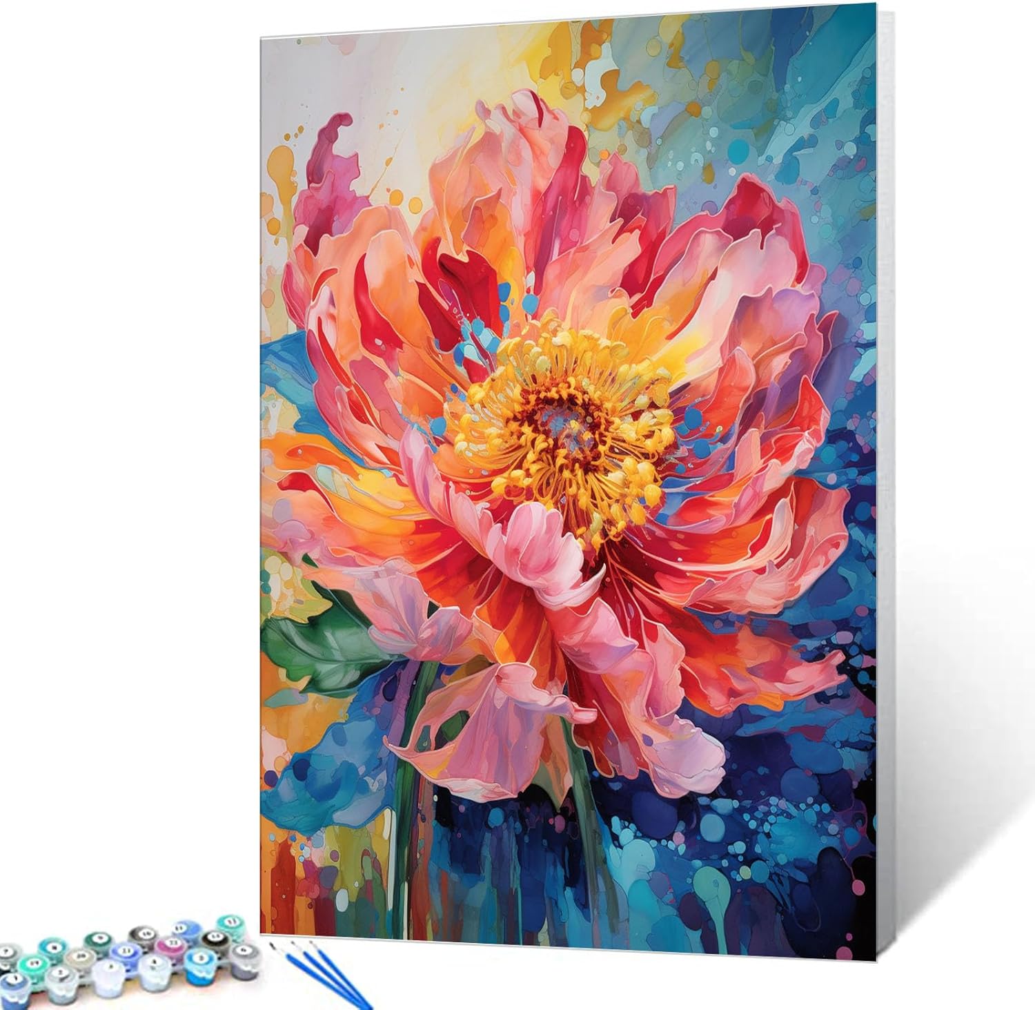Peony Paint by Numbers Kit for Adults & Kids, Oil Painting DIY Craft, Blooming Flower Wall Art, Abstract Graffiti, Home Decor Gift 16''x20''(DIY Frame) Plant-07