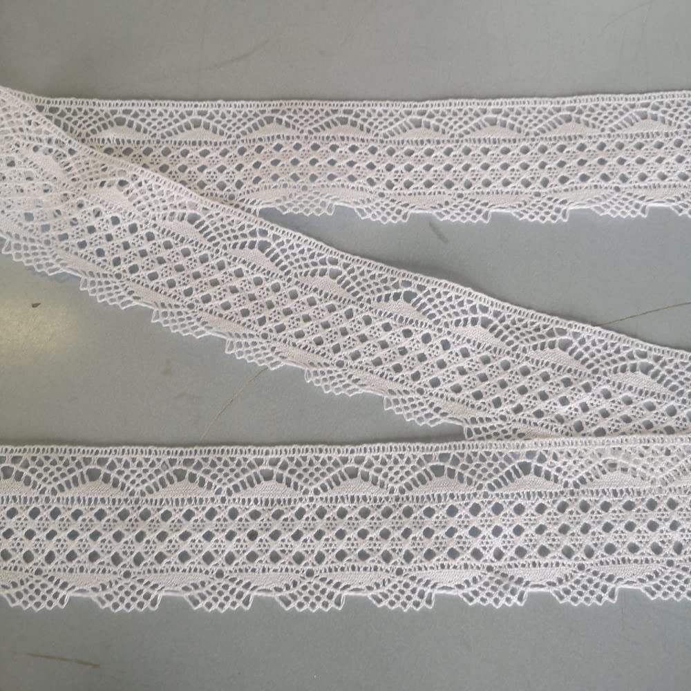PIZZITALIANI Spitzenband - Klöppelspitze WEISS, Höhe 5 cm x 10 m, Spitzenbordure Baumwolle, Dekorative Bänder für Dirndl, Trachtenkleid, Hochzeitsdekorationen & Bastelarbeiten, Made in Italy