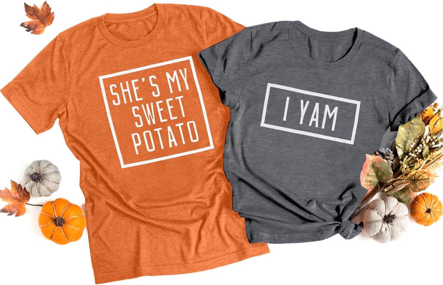 She's My Sweet Potato I Yam T-Shirt Couples Holiday Matching Shirts for Husband and Wife Casual Short Sleeve Tops