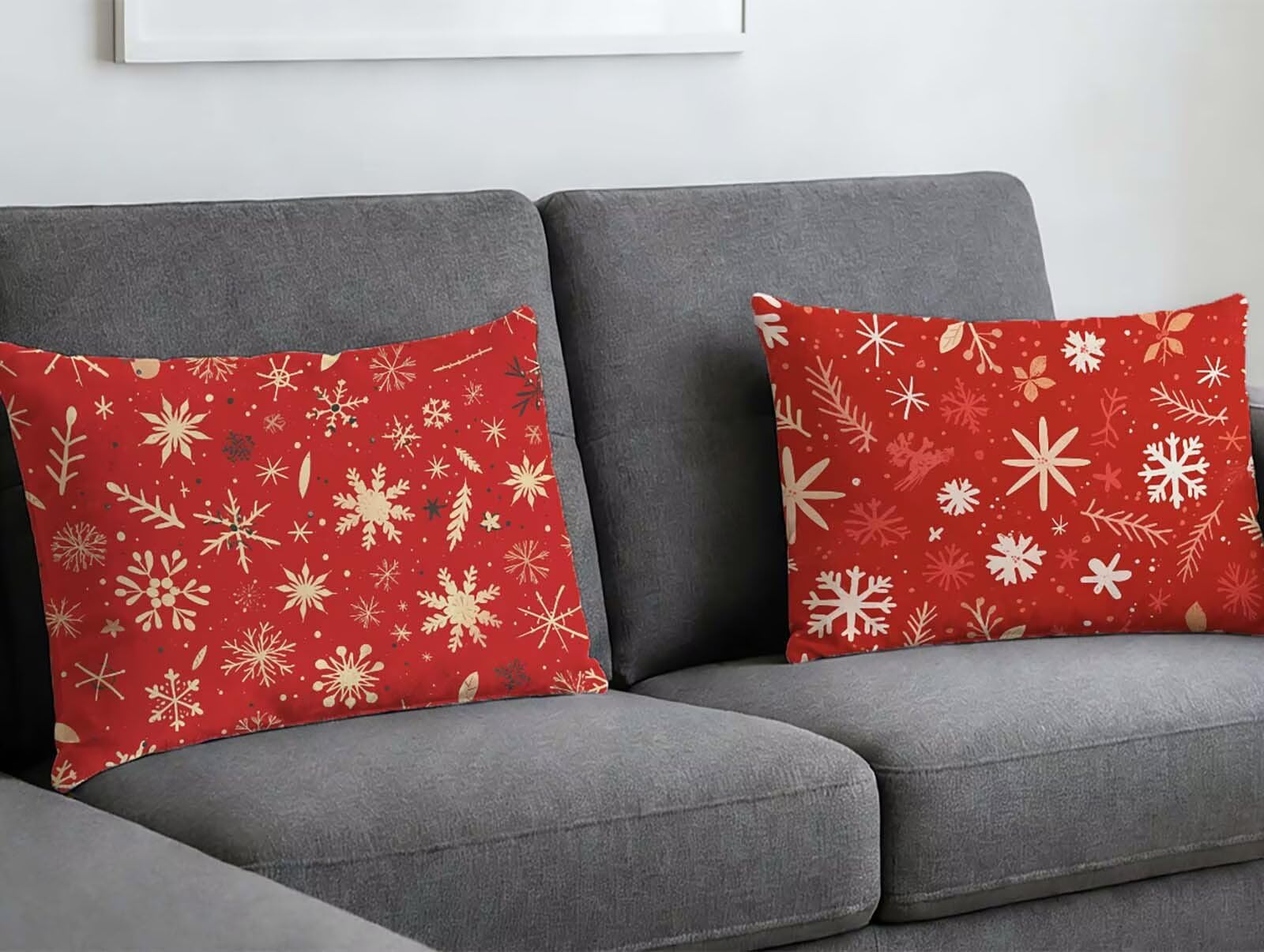 Housse de coussin Noël 70x90 cm lot de 2 en velours rouge rectangulaire O-408LQ