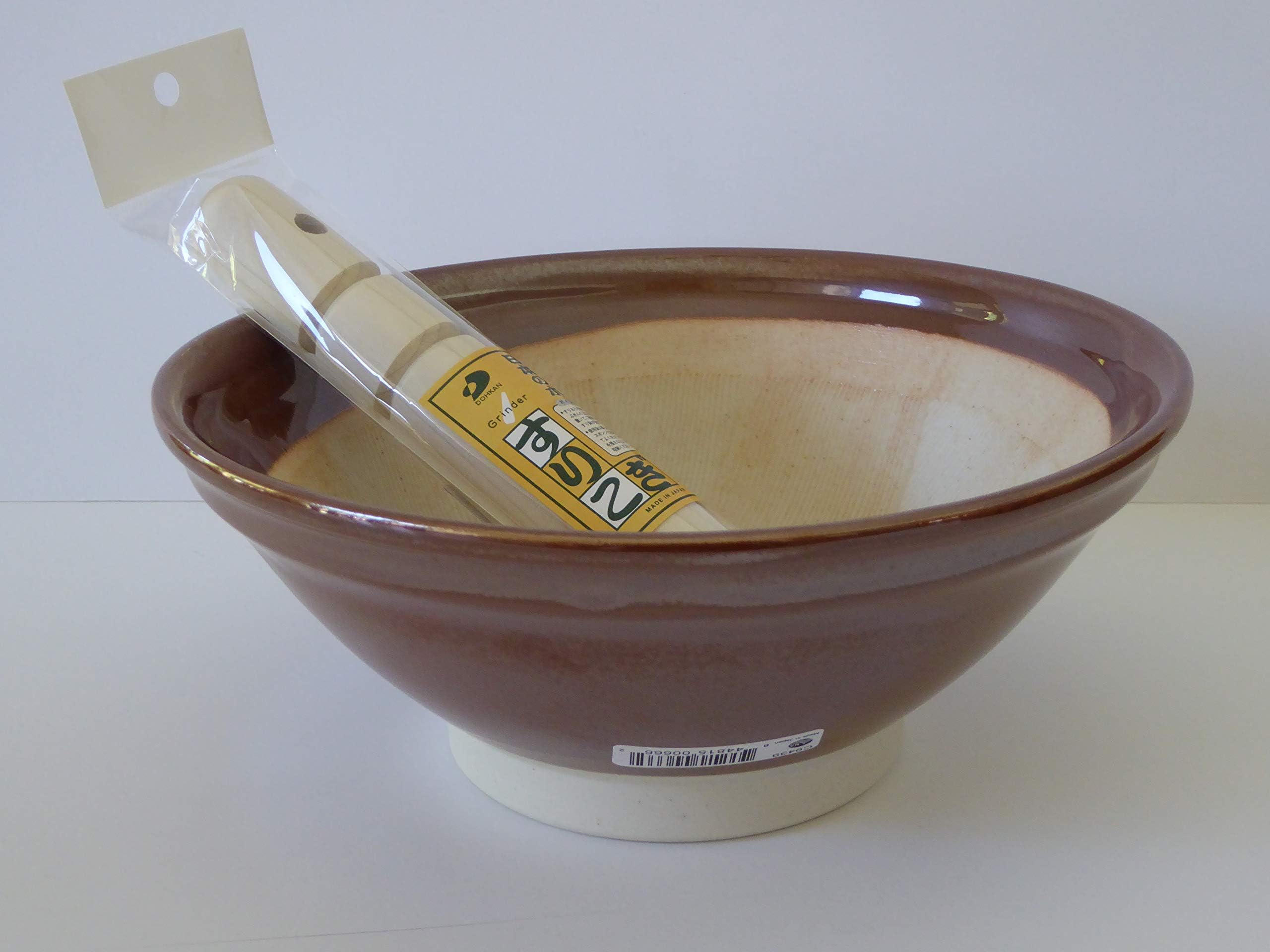 Japanese 7"D Ceramic Mortar SURIBACHI Bowl w/SURIGOKI Pestle/Made in Japan