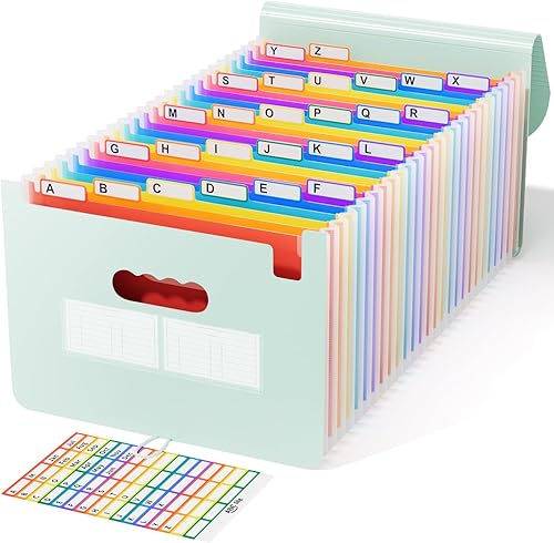 Miniatura 7 de ABC life Organizador de archivos de acordeón con 26 bolsillos, carpeta de archivos expandible, organizador portátil mensual de papel, facturas,