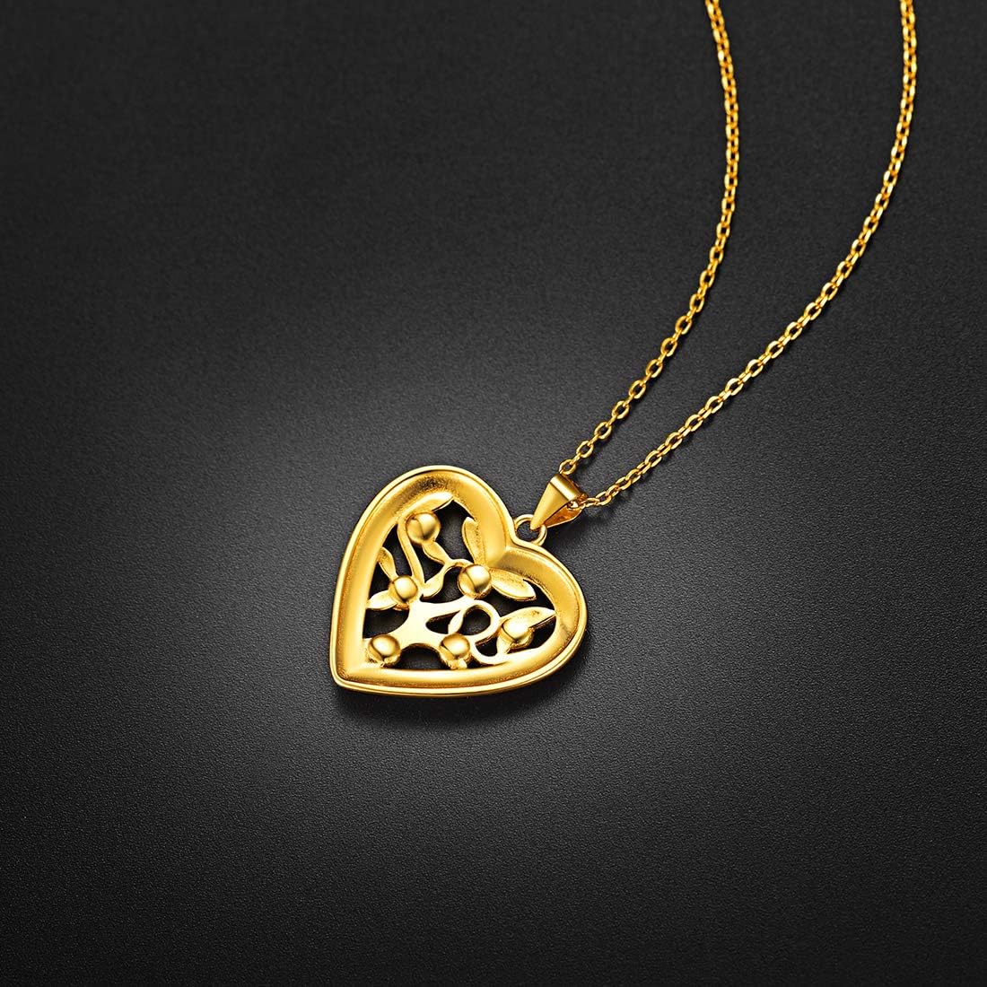 U7 Heart/Round Tree of Life Necklace, Customized Birthstone Jewelry for Women Men,Custom Name Family Branch Tree Pendant Personalized Mother Necklaces with 2-7 Names and Birthstones