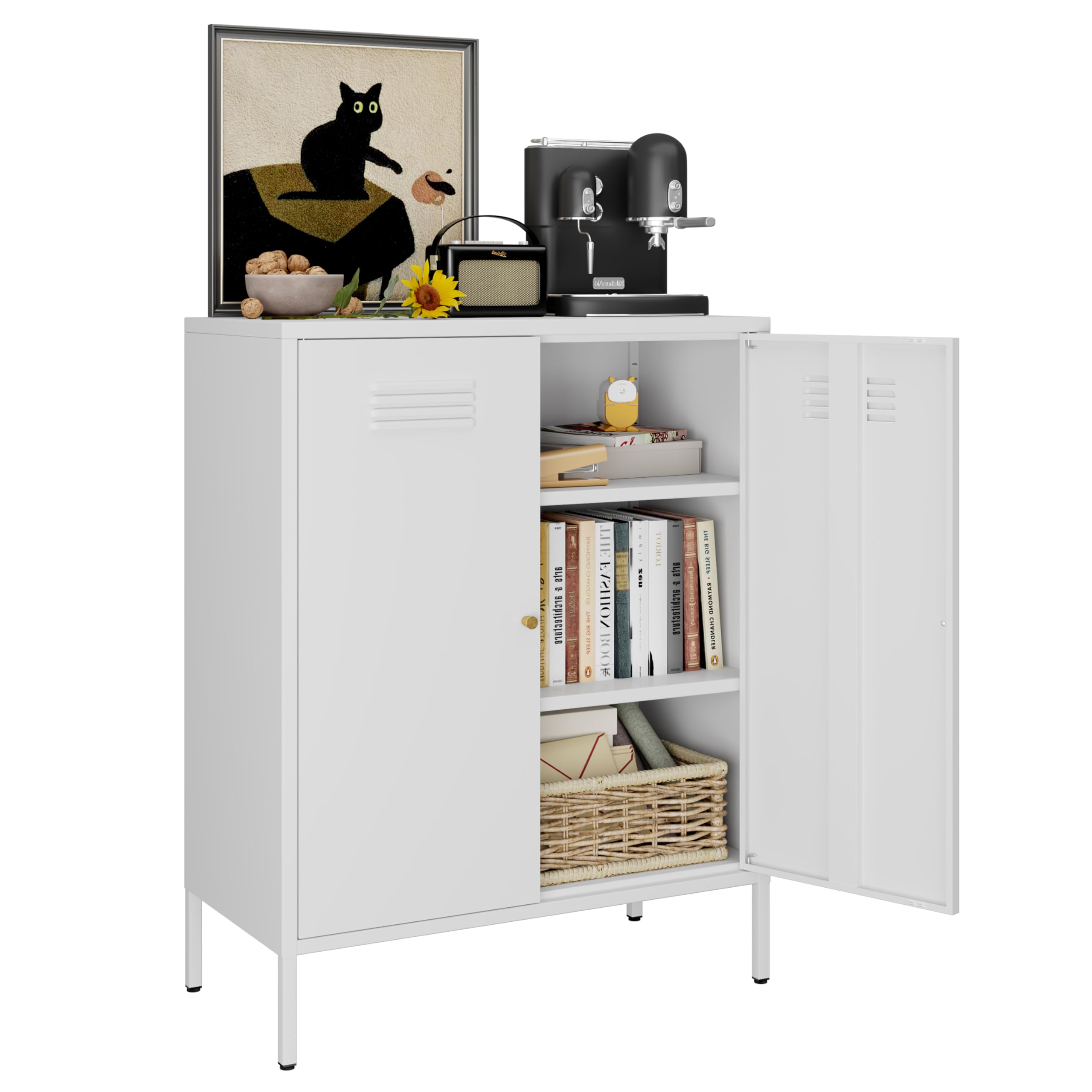 LYMOUYEE 3 Tier Metal Accent Storage Cabinet for Bedroom, Living Room,Bedside, Office,Kitchen,Entryway,Hallway-Sideboard Buffet Cabient with 2