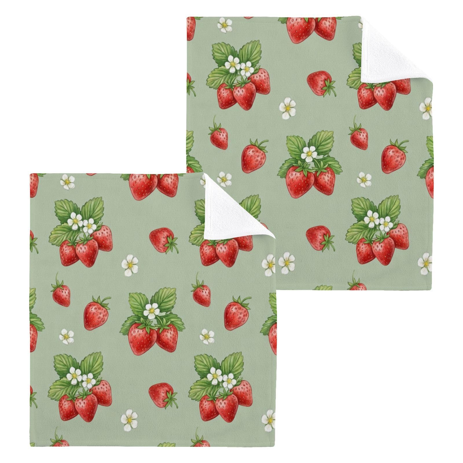 BOESI Strawberry Pattern 12x12in Cotton Washcloth,Face Towel