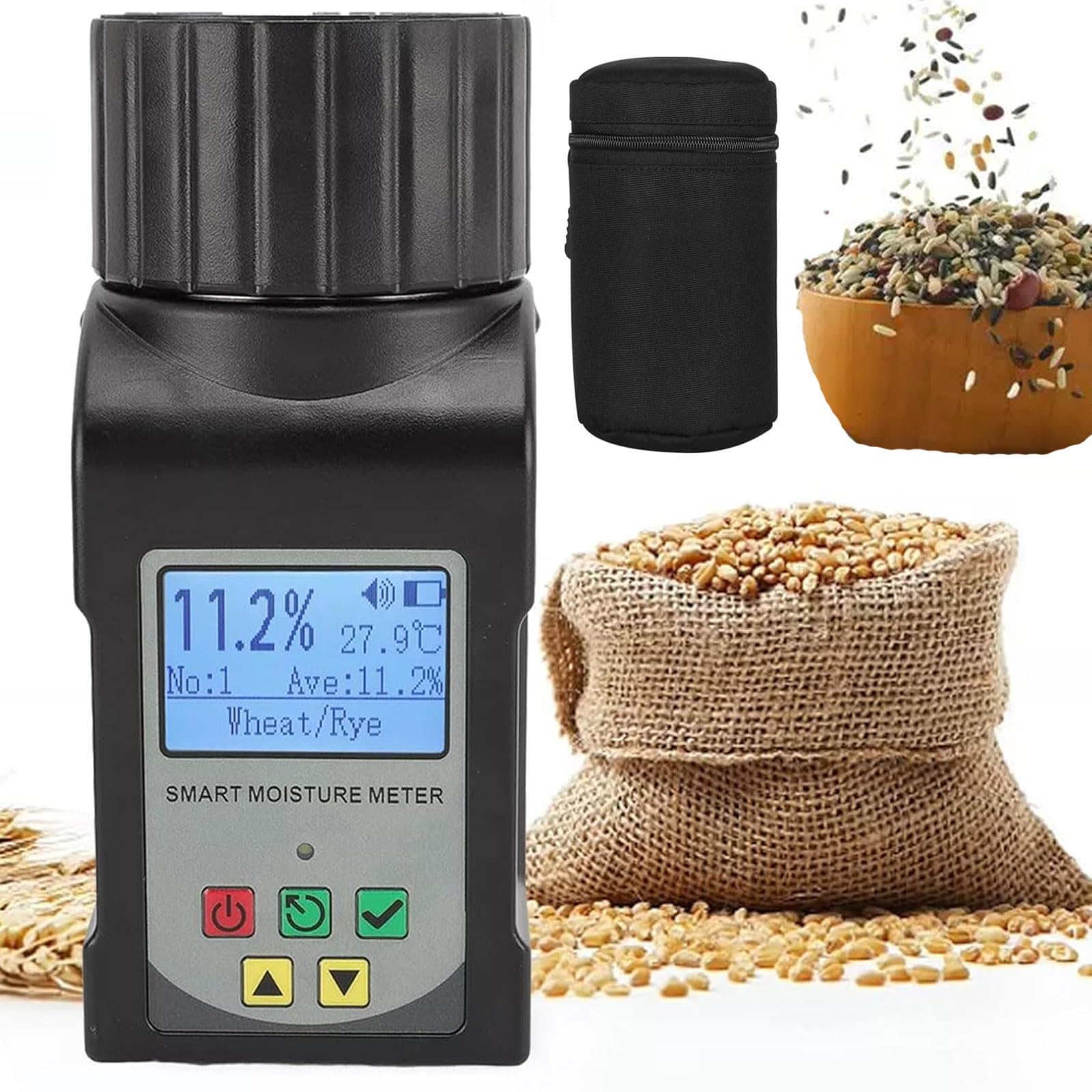 Medidor de humedad de granos, probador digital para 4.6%-36% de humedad, retroiluminación LCD, 99 lecturas, ajuste de temperatura, almacenamiento de datos, tipo taza de alta precisión