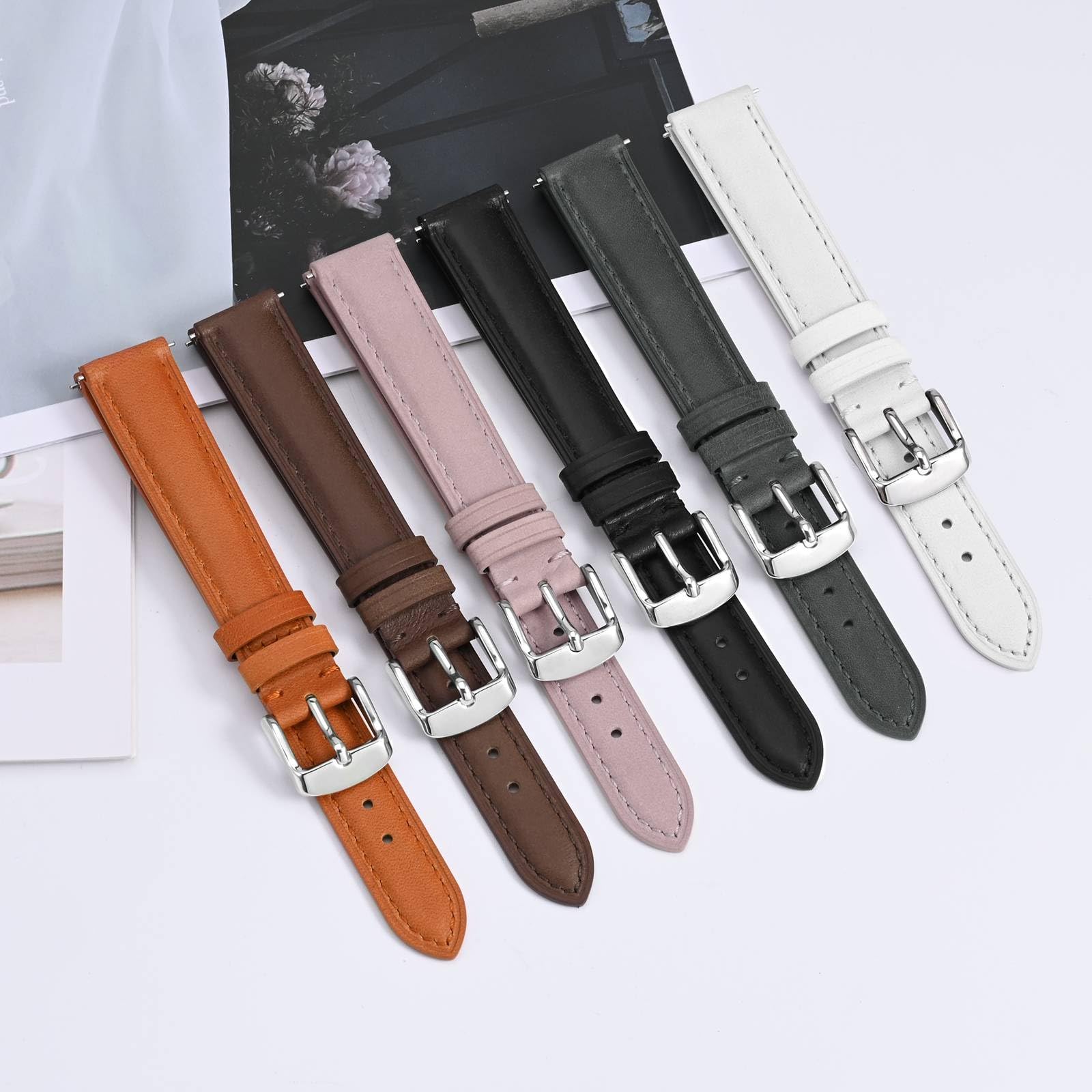 BISONSTRAP Elegancki skórzany pasek do zegarka z systemem szybkiego zapinania, dla kobiet i mężczyzn, dopasowany do uchwytów zegarków o szerokości 12 mm, 14 mm, 15 mm, 16 mm, 17 mm, 18 mm i 20 mm