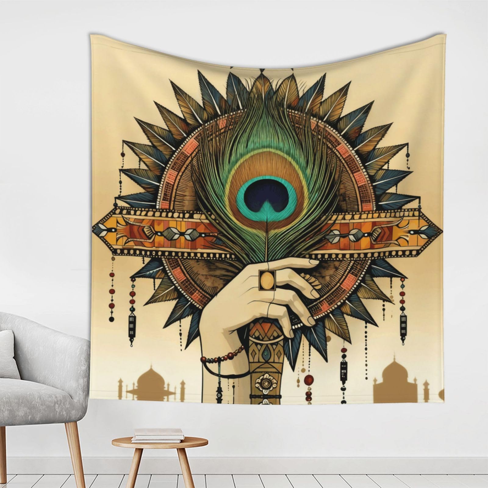 BOXILTD Peacock Feather Print Boho Floral Tapestry Large World Cup Wall Hanging Tapestry Wall Decor Easy to Use