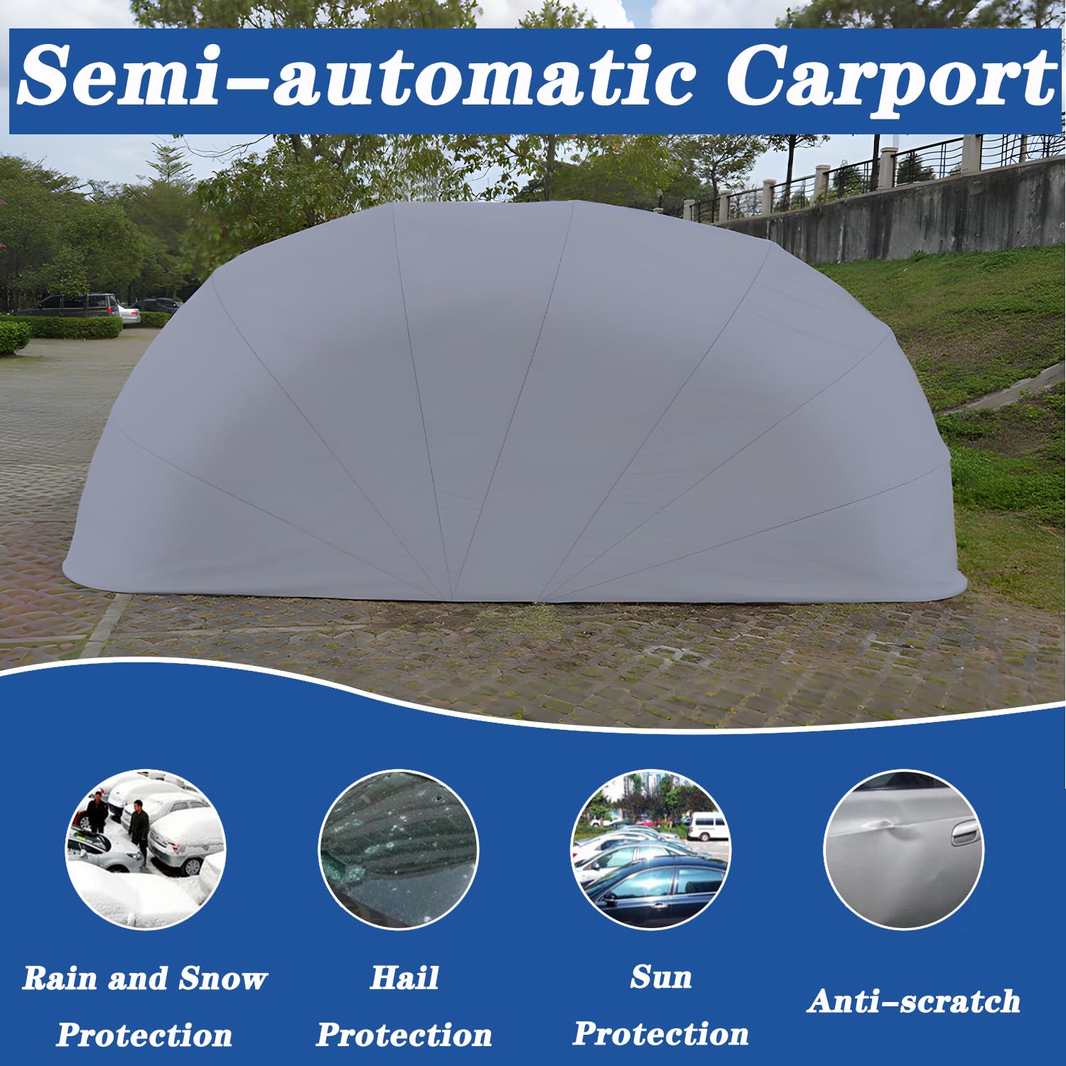 Garage ritrattabile semiautomatico, riparo portatile per auto per protezione di parcheggio all'aperto